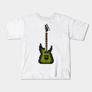 Tiled Pixel Green Burst Electric Guitar Upright Kids T-Shirt